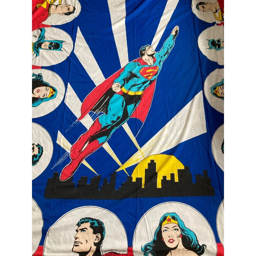 Vtg 1977 DC Comics Superman Flat Sheet Batman Wonder Woman Twin‎ Full Retro
